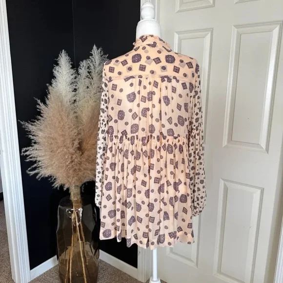 Free People Turn Turn Mini Dress Beige Cream Tea Combo Balloon Sleeve 
Sz Small - Picture 8 of 12